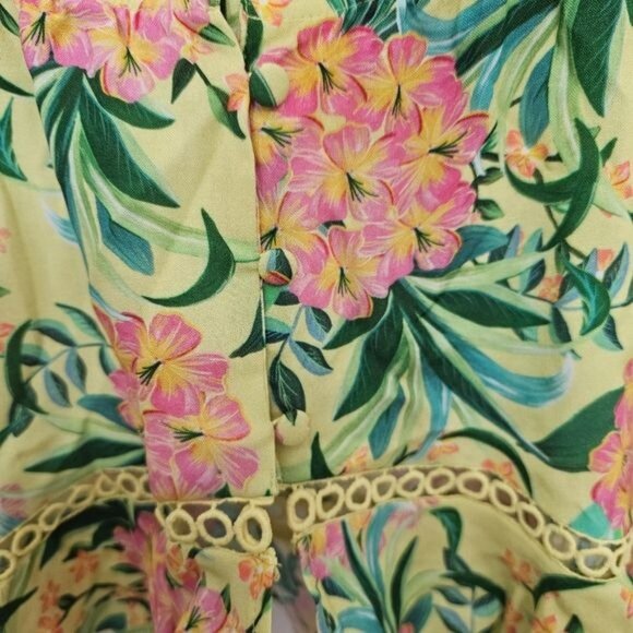 Farm Rio For Anthropologie Yellow Floral Ruffled Tank Button Front Top Large - Picture 11 of 11